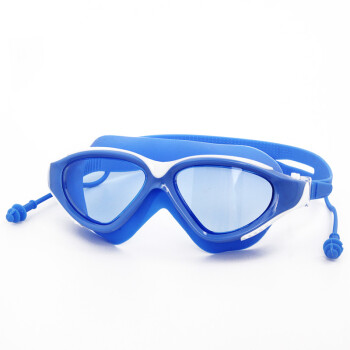 舒漫泳镜大框男女高清潜水镜高清防雾防水舒适时尚成人游泳眼镜带耳塞一体式 蓝白色