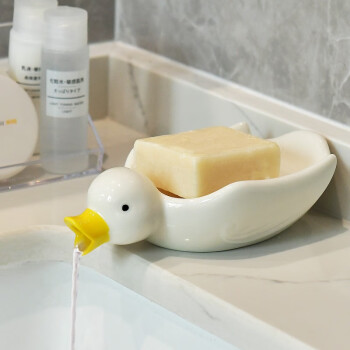 百露卡通创意陶瓷肥皂盒可爱鸭子香皂盒置物架卫生间不积水沥水皂碟托 陶瓷鸭肥皂盒（短脖子)