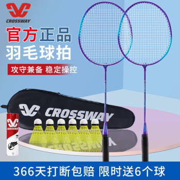 克洛斯威(CROSSWAY)羽毛球拍2支套装轻单双拍耐用进攻型儿童初学者耐打型 【合金升级款】紫青+6球尼龙球