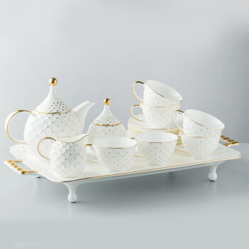 英格丽（INGRI）简约欧式小奢华咖啡杯碟套装轻奢陶瓷下午茶茶具精致高档骨瓷茶杯 10头白-三壶+6杯+托盘礼盒装