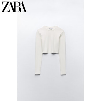 ZARA新款 女装 棉及莫代尔混纺短上衣 3641816 251 磨白色 S (165/84A)