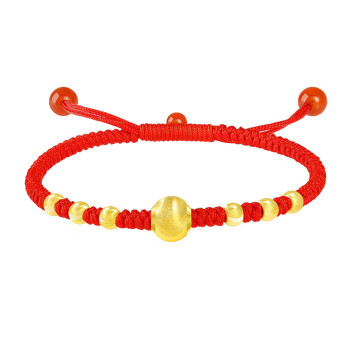 红色年轮黄金猫眼珠手链足金转运珠红绳手链生日礼物宝宝款金重约1.2-1.3g