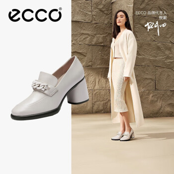 爱步（ECCO）女单鞋 粗跟乐福鞋高跟鞋通勤皮鞋 雕塑55系列222643 石灰色37