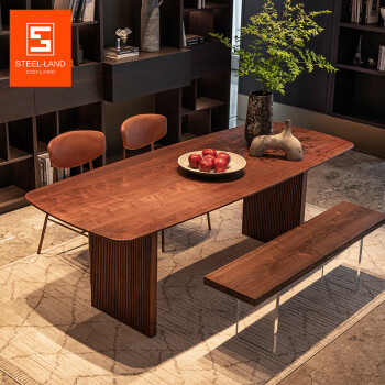 斯帝罗兰2023年新款北美黑胡桃木餐桌现代大板饭桌意式极简长方形 1.8m+实木-北美黑胡桃