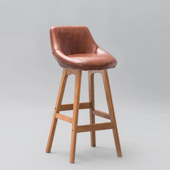 WCZ家用实木设计师款高脚凳简域实木吧台椅子创意酒吧椅欧式吧台凳吧 79高红橡高架浅咖啡