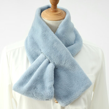 一米画纱 冬季流行时尚日系可爱仿獭兔毛纯色围脖 浅蓝