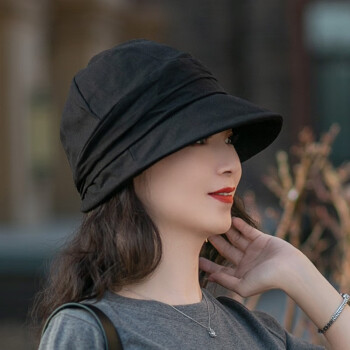 黛莎（DAISHA）新款遮阳帽女夏款户外出游八角鸭舌帽防晒太阳帽渔夫帽 黑色