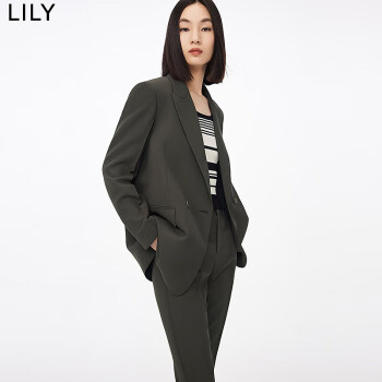 LILY2023秋新款女装气质纯色款复古双排扣宽松长袖休闲西装外套女 509深灰 L