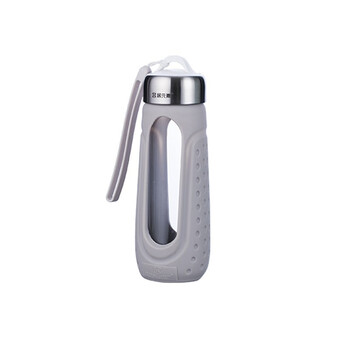 居元素随身杯玻璃杯双层隔热杯子卡通塑料便携水杯手提随手杯酷迈 雅曼灰色随身杯270ml