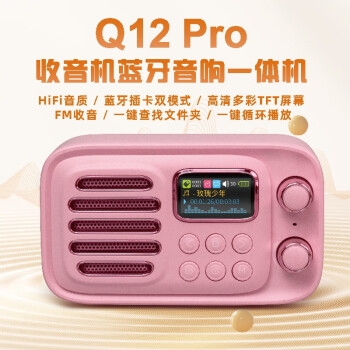 乐果（NOGO） Q12Pro便携插卡蓝牙音箱音响儿童学习机彩色显示屏收音机多功能MP3音乐播放器 樱花粉 Q12Pro标配无卡