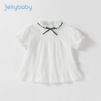 JELLYBABY女童泡泡袖衬衫儿童夏装短袖上衣纯棉夏宝宝衬衣 米白 80cm