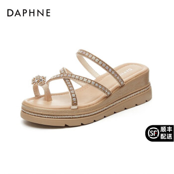 达芙妮（DAPHNE）拖鞋女外穿夏套趾凉拖2023夏季新款女鞋厚底坡跟沙滩鞋 黑色 34标准码