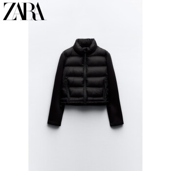 ZARA24春季新品 TRF 女装 立领长袖拼接棉服夹克外套 4391809 800 黑色 XS (160/80A)