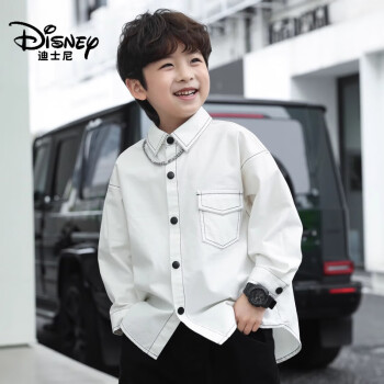 迪士尼（Disney）小象汉姆童装男童衬衫纯棉儿童白色衬衫2024春装新款中大童衬衣潮 白色 110cm