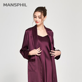 MANSPHIL/蔓斯菲尔真丝系列 薄款宽松舒适长款气质桑蚕丝系带睡衣睡袍 酒红色 S