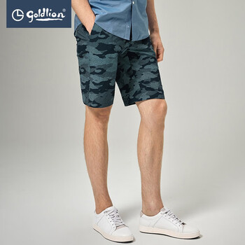 金利来（Goldlion）短裤男士凉爽透气印花泡泡纱款时尚沙滩裤 65-中蓝印花 28