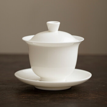 尚言坊德化白瓷盖碗单个茶杯大号羊脂玉三才盖碗带盖功夫茶具套装泡茶碗 寻琴盖碗180ml