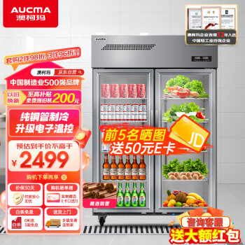 澳柯玛（AUCMA）双门厨房冰柜铜管玻璃冷藏商用厨房冰箱麻辣烫展示柜双门点菜柜  水果蔬菜鲜花保鲜冰柜VC-660D