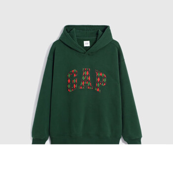 盖璞（GAP）【圣诞系列】Gap男装冬季新款LOGO加绒保暖连帽衫运动卫衣416446 绿色 165/88A(S) 亚洲尺码
