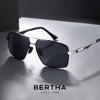 贝尔莎（bertha）墨镜男开车司机驾驶专用偏光太阳镜防紫外线防晒变色夜视眼镜钓鱼 黑银框黑灰【日用开车防眩光】