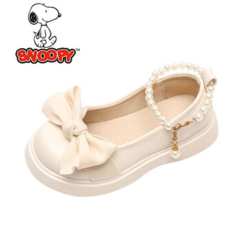 史努比（SNOOPY）女童皮鞋公主鞋夏季透气软底2023年新款蝴蝶结水钻小女童单鞋 白色( 27码内长16.6cm