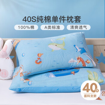 富安娜家纺 儿童床上纯棉枕套 A类面料全棉儿童枕头套 一只装 50*30cm