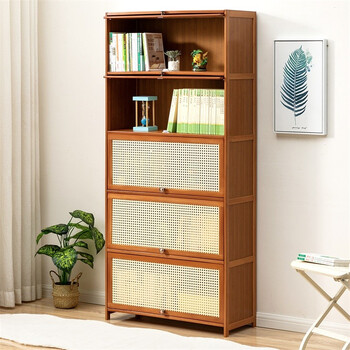 木马人简易多层书架客厅组合置物架简约储物柜子桌面小书柜阅读架学生 【透气翻门】五层80长