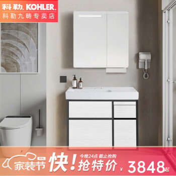 科勒（KOHLER） 博纳浴室柜900mm浴室家具组合欧式台盆洗脸柜组合套装20020T 白色【挂墙式】20020T浴室柜