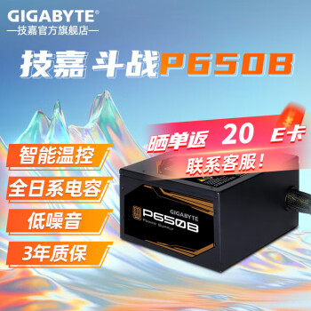 技嘉（GIGABYTE）台式电脑主机电源额定宽幅80PLUS铜牌(80PLUS铜牌认证/主动式PFC/全电压/12V大单路/智能温控） P650B【铜牌认证丨扁线设计丨智能温控】