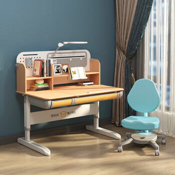 博士有成（BSUC） 榉木儿童学习桌套装多功能可升降家用课桌椅学生学习桌套装桌椅 常青藤12002-S实木 +801蓝色