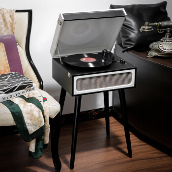 名伶M900复古留声机黑胶唱片机客厅家用电唱机全新立式蓝牙 黑色