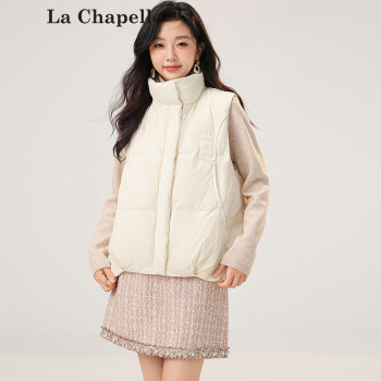 拉夏贝尔（La Chapelle）羽绒马甲女外穿短款休闲坎肩百搭时尚背心羽绒服外套女 米白 XL 
