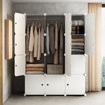 安尔雅 简易衣柜组装成人衣橱简约非布柜子组合塑料收纳储物柜卧室双人衣柜