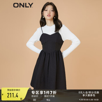 ONLY新款套裝拉鏈A字短款純色長袖連衣裙女|122307066 黑色 175/92A/XL