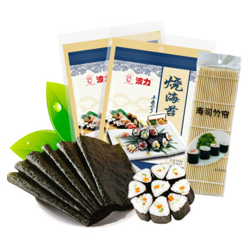 波力海苔  寿司海苔  紫菜包饭  寿司卷食材54克（20张）带竹帘 烘焙原料