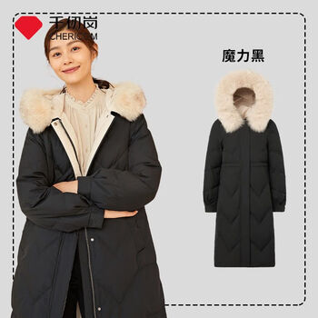 狮奥利兴千仞岗，服女款2022年冬装中长款毛领加厚保暖 Y259127Y 魔力黑88005 155/XS 建议80-90斤