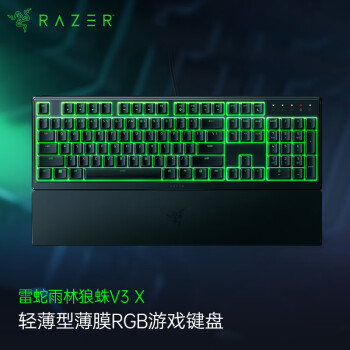 雷蛇 Razer 雨林狼蛛V3 X 轻机械游戏键盘 电竞游戏键盘 104键 带腕托 RGB单色背光灯效