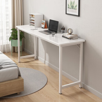 立太（LEADTEK） 长条桌家用长桌简易长条桌窄桌简易书桌卧室桌子电脑桌学生书桌 【单层】暖白+白架100x40