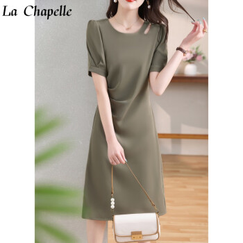 拉夏貝爾（La Chapelle）女裝短袖連衣裙2023年夏季新款休閑鏤空設計感壓褶氣質簡約連衣裙 圖片色 S