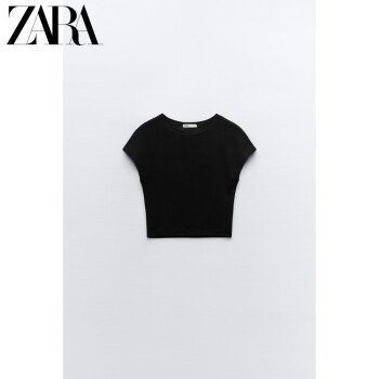 ZARA女装 棉及莫代尔混纺圆领短袖T恤 3641325 800 黑色 S (165/84A)