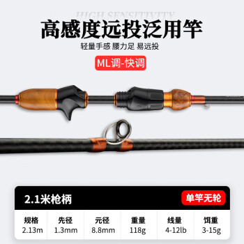 魔骑士路亚竿套装碳素枪直柄水滴轮钓鱼竿全富士导环远投超硬海竿 2.13米枪柄单竿ML快调