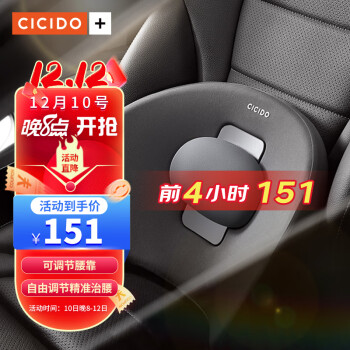 CICIDO汽车腰靠 车用家用办公室可调节式护腰靠背腰垫车载座椅靠垫腰枕 CJ0204全黑色