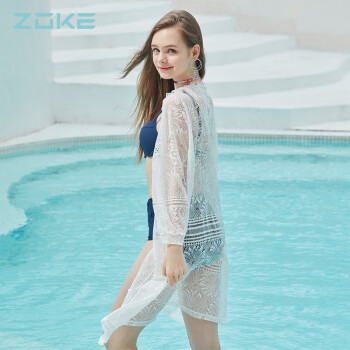 洲克（ZOKE）新款女士泳衣罩衫沙滩度假白色透明披纱女性感泳装裹裙女 白色（单一件披纱）121507111