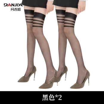 丹吉娅2条装春夏超薄包芯丝防脱落花边女士长筒丝袜 2黑 均码