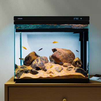 森森超白玻璃魚缸XHE-380(黑)可增氧客廳小型桌麵家用水族箱免安裝