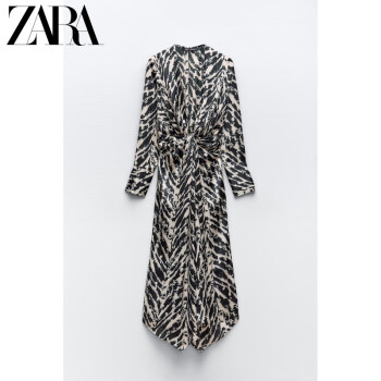 ZARA24春季新品 女装 动物纹印花丝缎质感连衣裙 9878081 070 黄色 XS (160/80A)