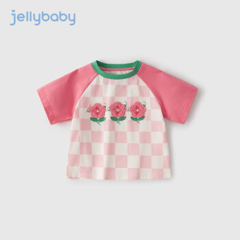 JELLYBABY女童夏装2024新款宝宝短袖上衣夏季3岁儿童t恤女 粉色 130cm