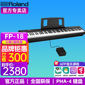 罗兰（Roland）罗兰 电钢琴FP18便携式88键重锤FP10升级款成人儿童入门智能钢琴 FP18主机+单踏板 黑色