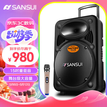 山水（SANSUI） A15-66 15英寸广场舞音响 便携式户外音响大功率移动蓝牙户外舞台音响拉杆音箱带麦克风 豪华版（拉杆音箱+1个话筒）