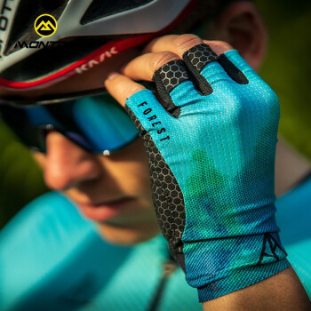 monton 脉腾夏季骑行手套 户外运动防震耐磨自行车男女半指手套 森林（绿色）半指手套 M